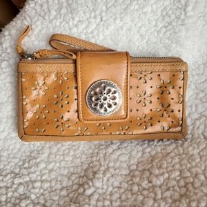 Brighton Tan Patent Leather Cutout Print Wristlet Wallet